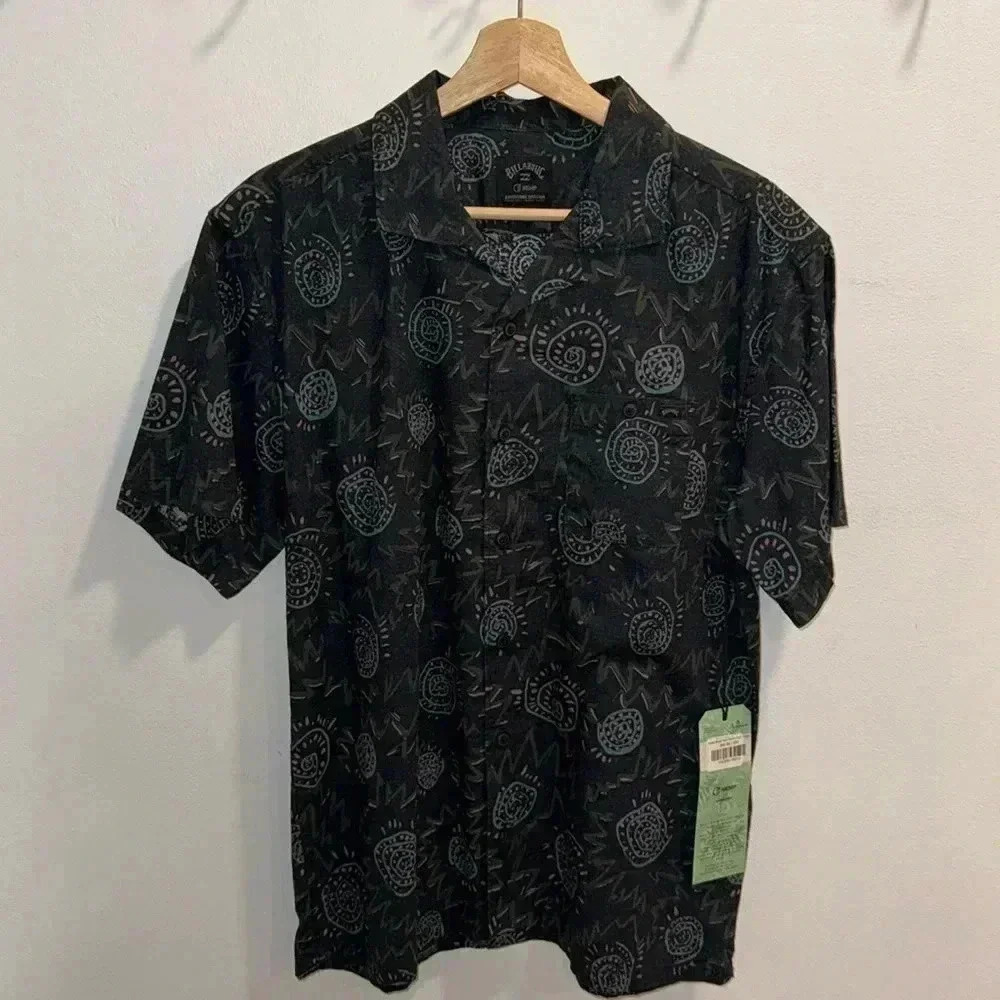 Billabong Hemp Vacay Short Sleeve Button Up - Black - Size Small